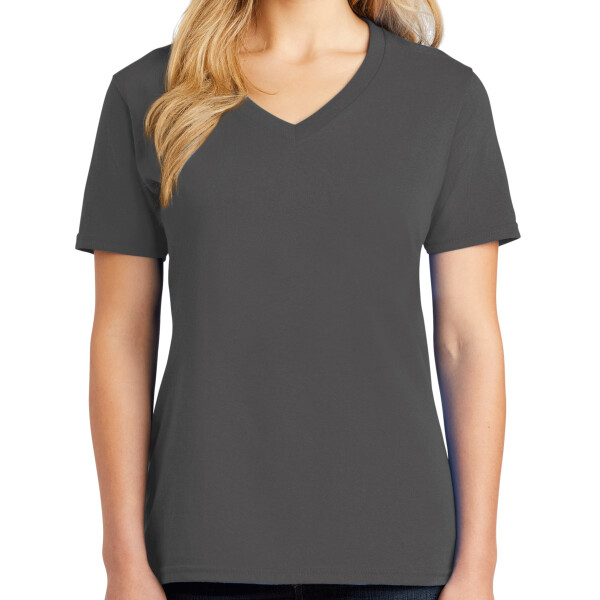No Minimum Custom Logo Ladies Core Cotton V-Neck Tee LPC54V Front View